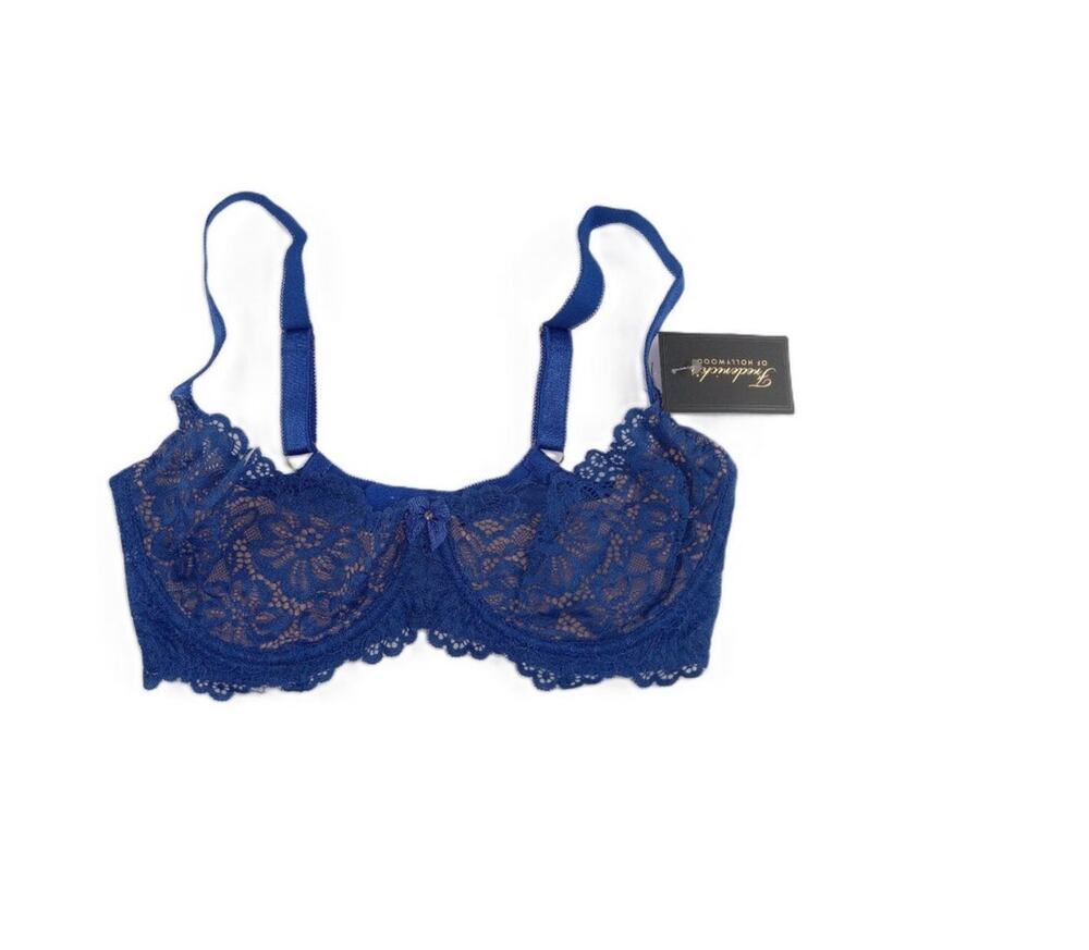 Frederick's of Hollywood Open Cup Sandie Blue Latte Lace Bra 32F
